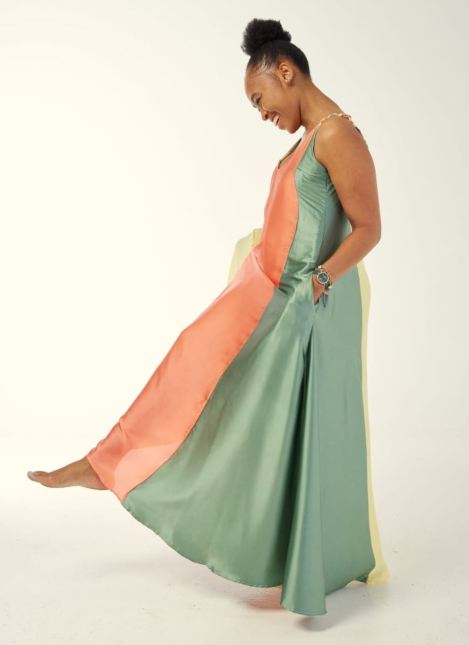 Multicolored satin dress